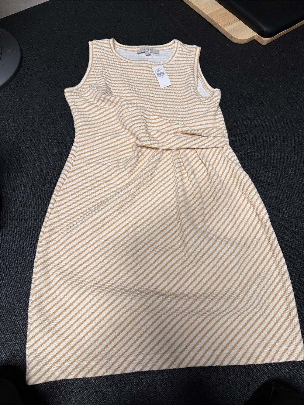 LOFT Cream and Tan Diagonal-Striped Sleeveless Dress